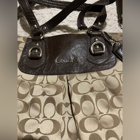 Coach Ashley Signature Sateen Carryall Shoulder F15510 Khaki/Brown - Picture 3 of 7